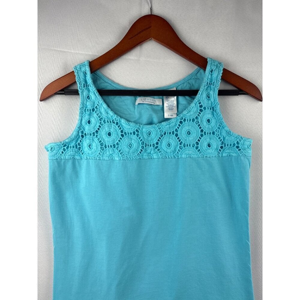 Lizwear By Liz Claiborne Womens S Blue Crochet Tank Top Sleeveless 100% Cotton S